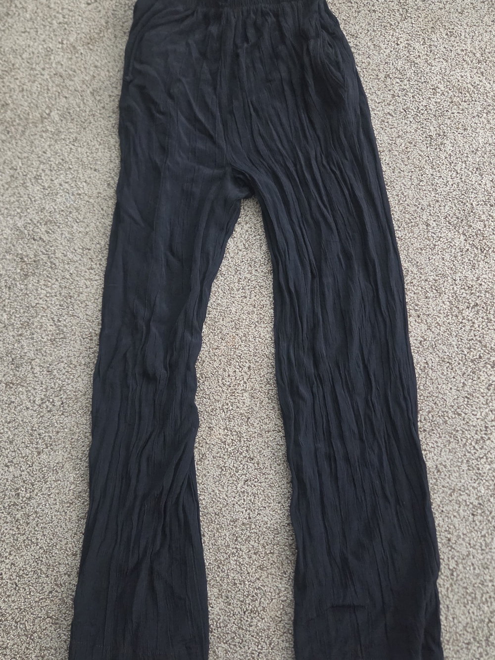 Black Crinkle Wide-Leg Women’s Pants